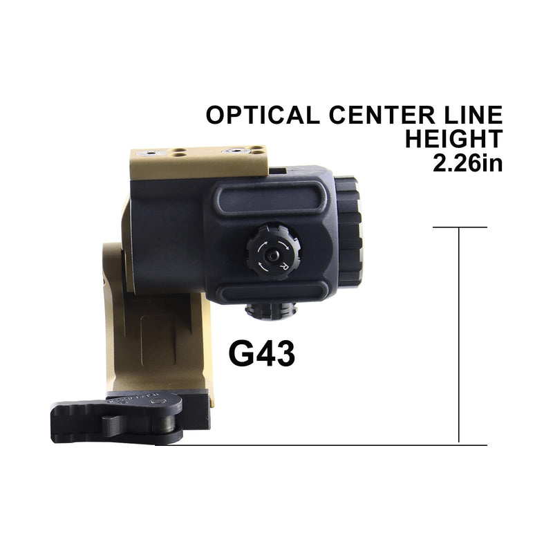 YSS FTC Magnifier Mount with Fast QD Lever Compatible G33 G43 G45 3X 6X Etc Flip to Center Magnifiers Scope Mount 2.26" Optical Centerline Height Riser Mount (tan)