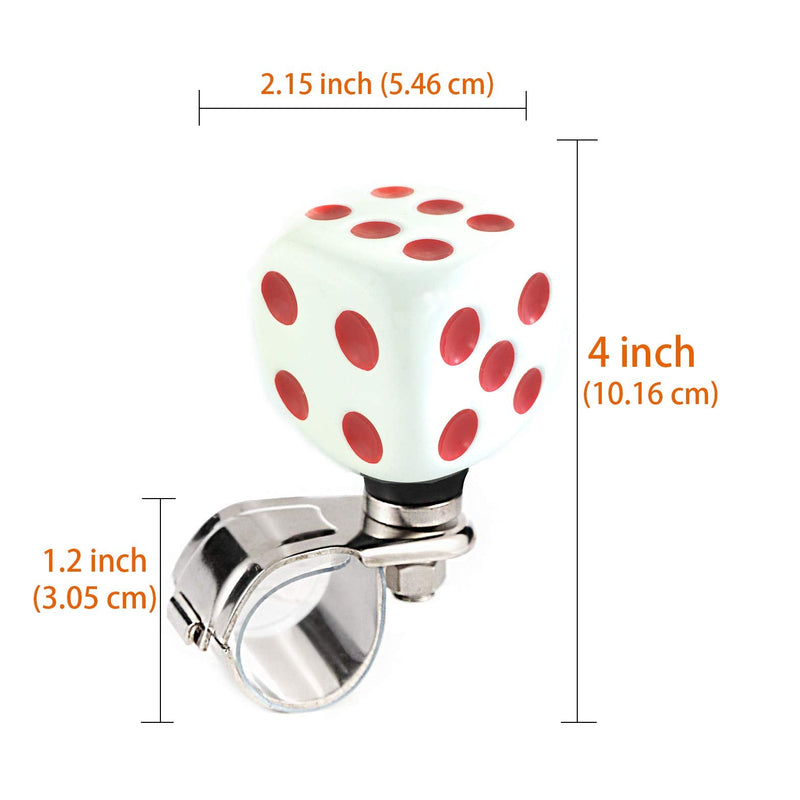 Arenbel Steering Wheel Knob Spinner Dice Shape Suicide Spinner Power Handles Fit Most Steering Wheels (Green White) (White-Red) White-Red