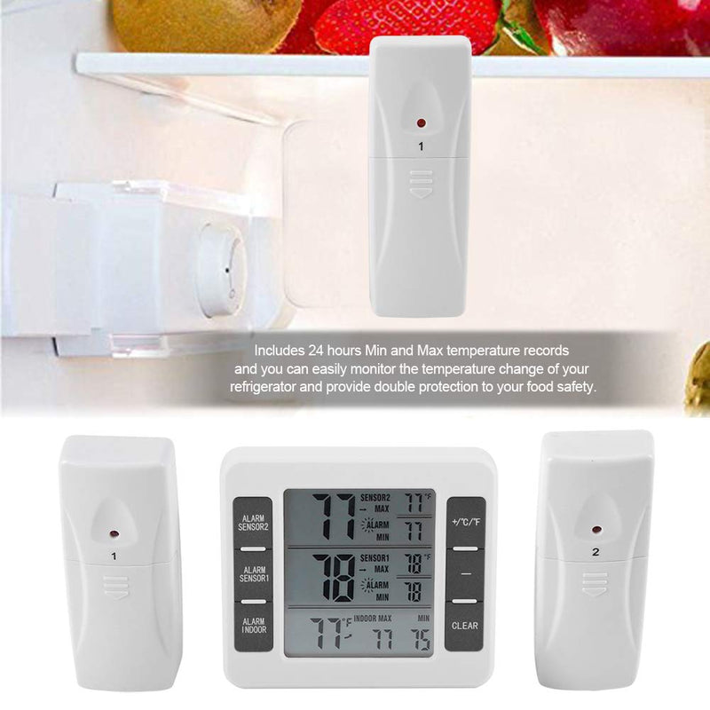 Therometer-Refrigerator Thermometer Digital Freezer Thermometer with 2PCS Sensors with Audible Alarm for Indoor Outdoor Thermometer (Battery not