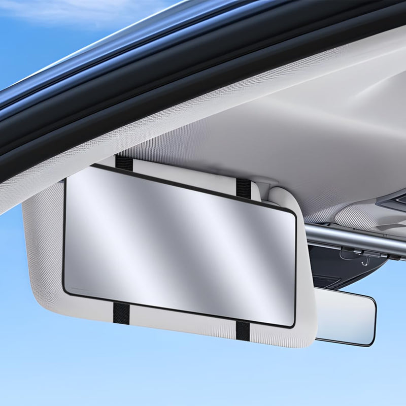Car Sun Visor Vanity Mirror, Vehicle Sun-Shading Cosmetic Makeup Mirror with Straps, Large Automotive Interior Rear View Travel Accessories, Universal for SUV, Sedan, Truck(Black) Black/No LED
