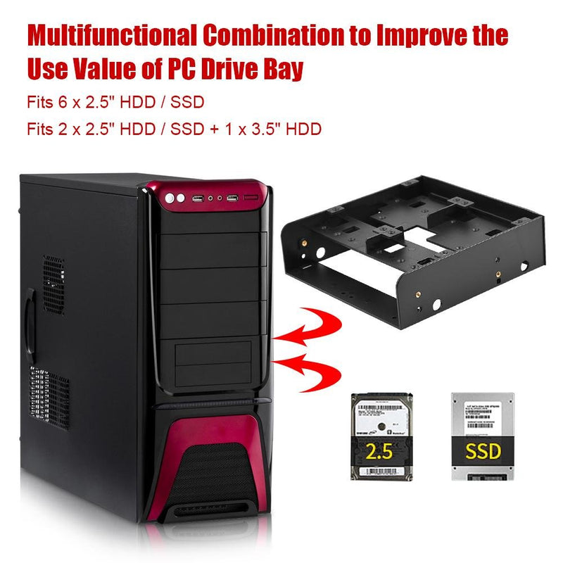 5.25'' to 3.5''/ 2.5'' Bay Adapter 5.25" FloppyDrive to Dual 2.5 x 3.5 HDD/SSD Bay Cover Computer Mounting Bracket Kit Supports 7mm 15mm 2.5inch HDD for PC.