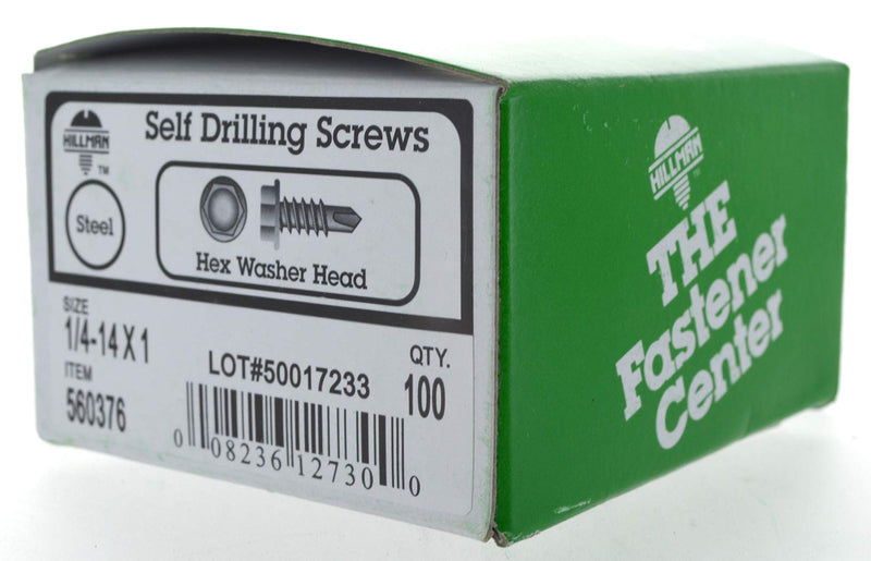 The Hillman Group Zinc Hex Washer Head Self Drilling Screws 1/4'-14 x 1' 1/4"-14 x 1" 100 Pieces
