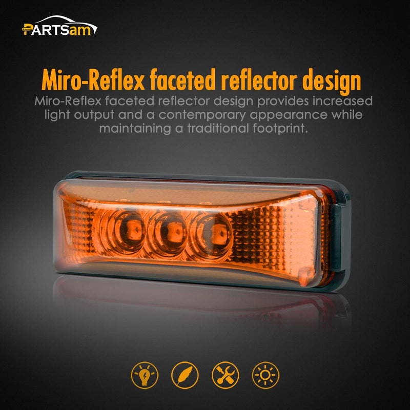 Partsam 2PCS 3 LED Truck Trailer Front Rear LED Side Marker Lights [DOT Approved] indicator Lamp Sealed & Waterproof Surface Mounted Installation Amber 3.9"
