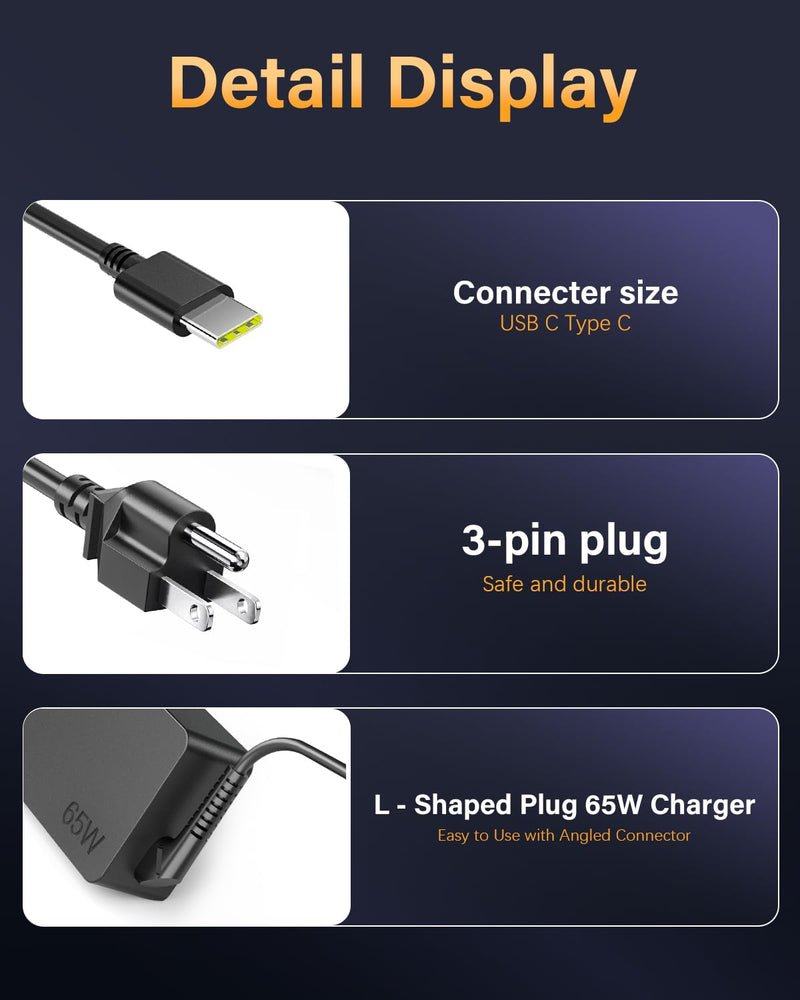 QFA 65W USB C Laptop Charger | Compatible with Lenovo ThinkPad T480 T490 X1 Carbon T14 T16, Yoga C930 C940 7i, Chromebook, ADLX65YDC2A Type C Power Adapter
