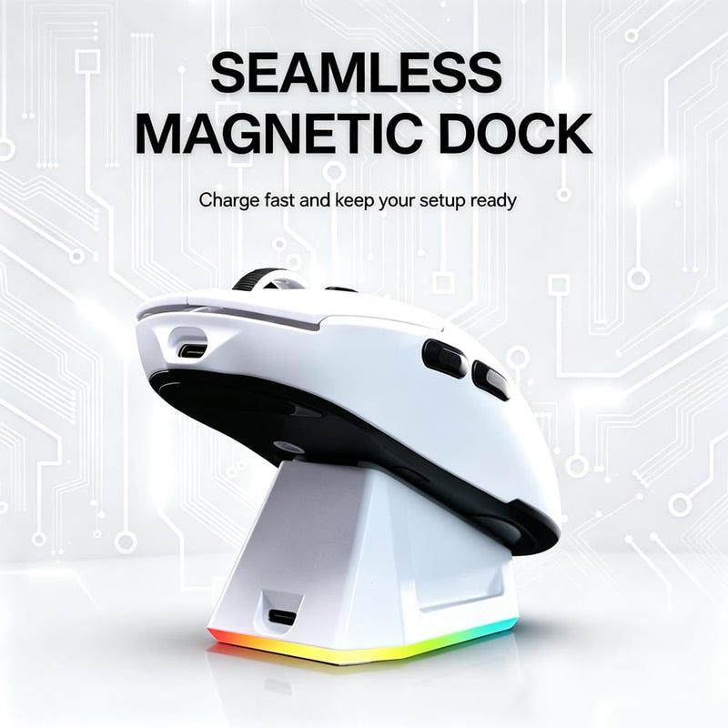 Tyrfing V1 Tri-Mode Wireless Gaming Mouse White | RGB Magnetic Charging Dock, Tri-Mode Wireless (BT/2.4G/USB-C), Ultra-Light 59g Design, USB-C Rechargeable,PAW 3311