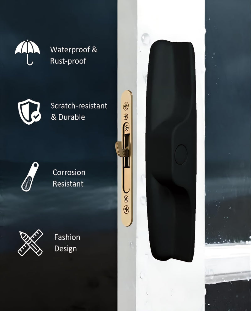 Aluminum Sliding Glass Patio Door Handle Set with Mortise Lock, Non-Keyed Pull Handles, Fits 1-1/4" to 2" Thick Doors 3-15/16" Hole Spacing, Adjustable Thumb Latch, Non-Handed, Matte Black Non-Keyed Handles + Mortise Lock