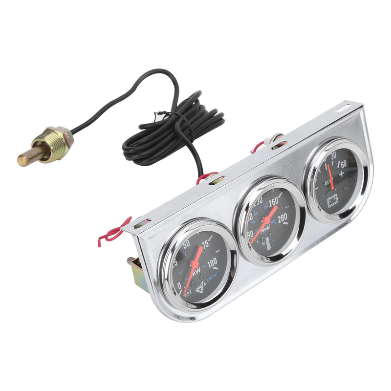 Triple Gauge Set, 2in Triple Gauge Set Water Temp Oil Pressure AMP Meter Universal for 12V Car Boat Truck