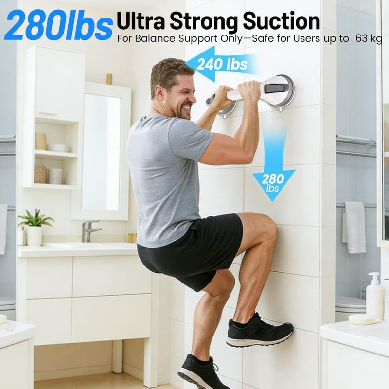 2 Pack Grab Bars for Shower Handle, Elderly Assistance Products, Seniors Removable Bar Safety, Suction Cup Handles for Bathtubs and Showers/Bathroom/Walls, Heavy Duty Handrails Grip 500lbs,No Drilling Grey-2 PACK