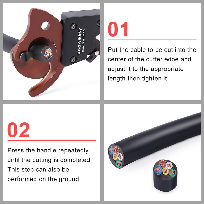 Knoweasy 325AN Upgraded Cable Cutter and Ratchet Wire Cutter Works for Aluminum and Multi-core Cables up to 240mm²