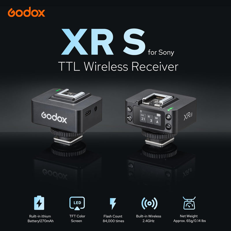 Godox XRS TTL Wireless Flash Receiver for Sony, 2.4G HSS Trigger for HVL-F60M/F60RM2, Sync with X3/X3Pro, 32 Channels Shutter Release, Built-in Battery XR