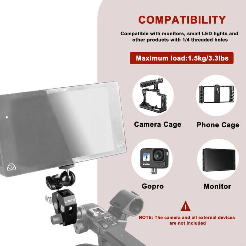 Super Clamp Camera Mount with Double Ball Head Magic Arm and 1/4" Screw - 360° Rotation - Fits for Camera, GoPro, Insta360, Action Camera, Monitor, Microphone - 1/4" and 3/8" Threaded Holes