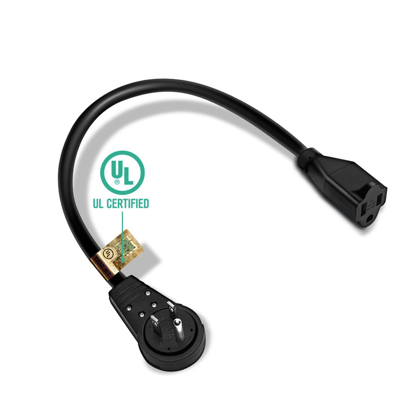 Nekteck 360° Rotating Flat Plug Extension Cord, 1 Foot, 14AWG 3 Prong, Low Profile Right Angle Power Cord Grounded Wire, UL Certified, Black (6 Pack) 6 pack