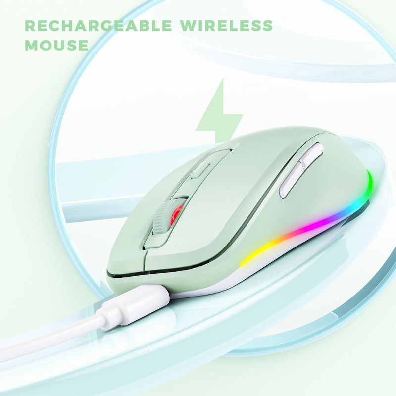 PEIOUS Wireless Mouse Jiggler - LED Wireless Mice with Build-in Mouse Mover, Rechargeable Moving Mouse for Laptop with Undetectable Random Movement Keeps Computers Awake-Light Green Light Green