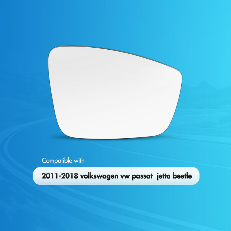 Passenger Side Mirror Replacement for Volkswagen VW Passat Jetta Beetle 2011 2012 2013 2014 2015 2016 2017 2018, Right Side Exterior Mirror Glass, Power Heated with Backing Plate Passenger Side(RH)