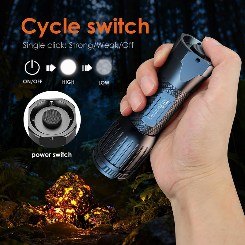 UniqueFire 1408 365nm Black Light UV Flashlight with 3 LEDs Professional UV Light,Powerful Blacklight Flashlight for Pet Urine Finding & Mineral, Antique Detection, Scorpion Search, etc Torch With T-C battery