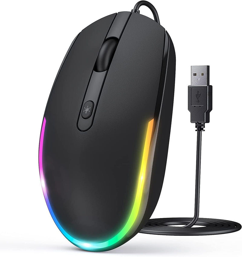 seenda Wired Mouse - USB Computer Mouse Wired with RGB Backlit Optical LED Mouse with Attached USB Cord for Laptops Notebooks Chromebook - Black