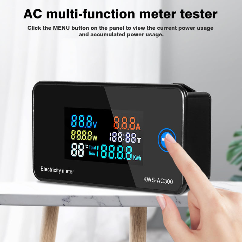 Jadeshay Digital Voltmeter Ammeter Multimeter Panel, AC 50-300V 0-100A LCD Voltage Current Meter Power Energy Meter with Closed Transformer KWS-AC300