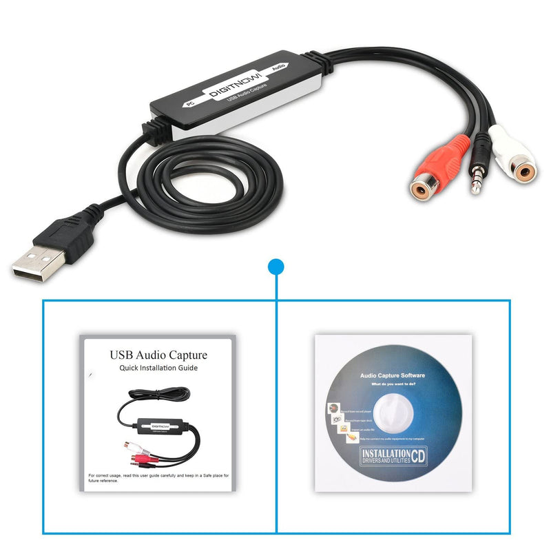 DIGITNOW USB 2.0 Audio Capture Card,Cassette Converter,Cassette to Digital,Cassette to MP3 Converter,Support Mac & Windows 10/8.1/8 / 7 / Vista/XP carbon