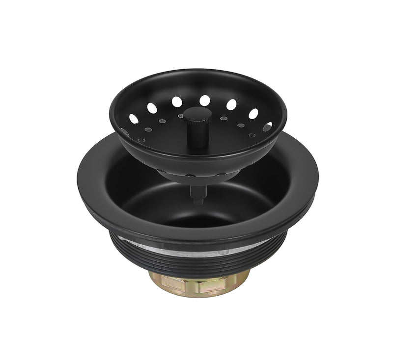3-1/2 Inch Matte Black Kitchen Sink Drain Kit - Complete Black Kitchen Drain Assembly - Black Stainless Steel Strainer Basket Included - Fits 3.5" Standard Kitchen Sink