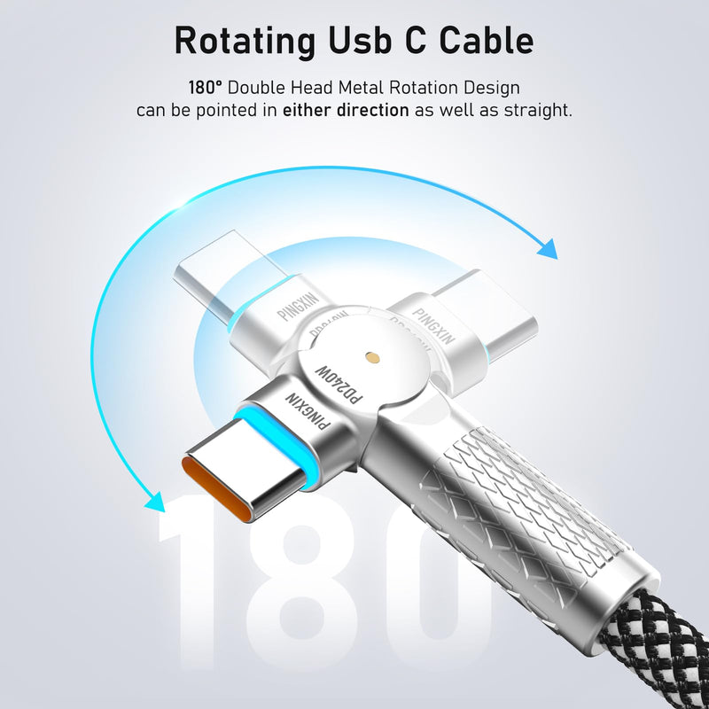 USB C to USB C Cable10ft,240W 2-Pack Braided 180°Rotating Type C Charging CableFast Charge for iPhone 16/16Pro/16Plus/16ProMax,MacBook Air,iPad Pro,Pixel,Samsung Galaxy S23/S24 Ultra-Black 10FT