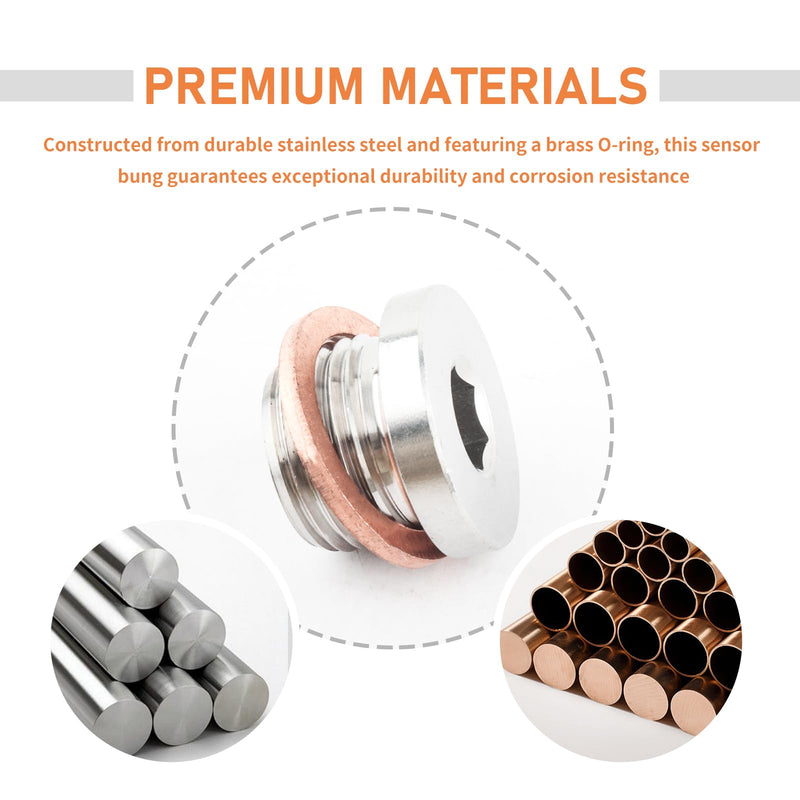 2PCS M18x1.5 Sensor Plug Inner Hex Head with Brass O-Ring,Stainless Steel Sensor Bung Sealing Exhaust System,Universal Car Accessories for Car Truck Motorcycle Exhaust Pipe and Sensor