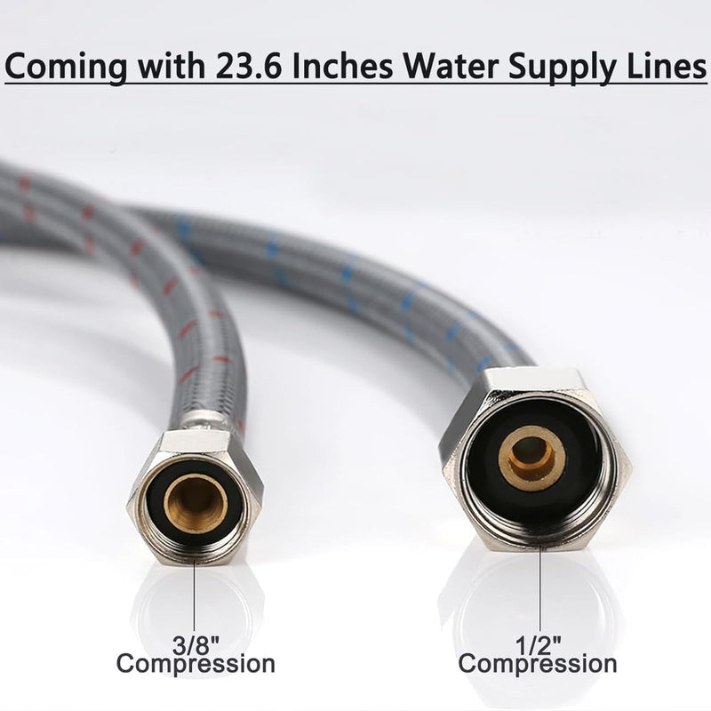 SHACO Kitchen Faucets, 13 Inch High Arc 2 Handle 8 Inch Centerset Kitchen Sink Faucet with Supply Line, 360° Rotating Spout 2 or 3 Hole Mount, Brushed Nickel, SC-KF200 Stainless Steel without Side Sprayer