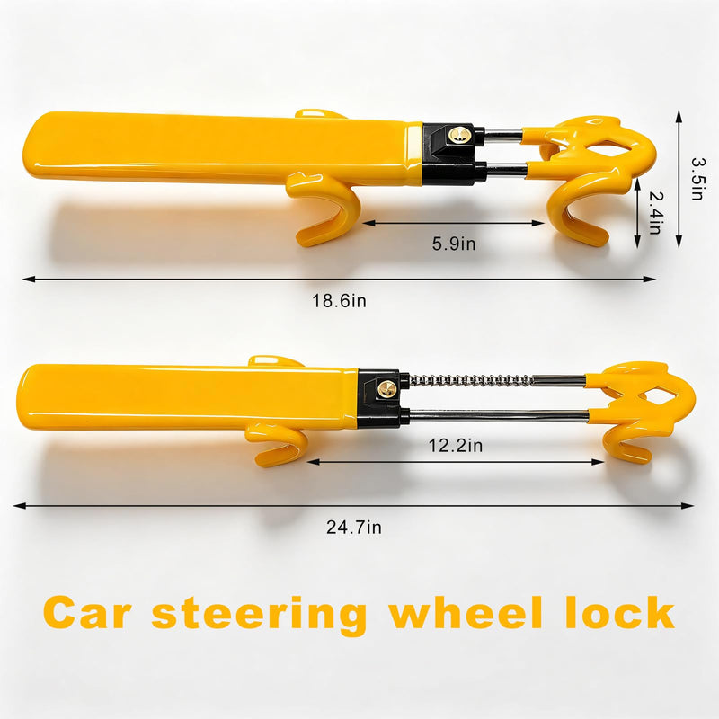 Steering Wheel Lock, Heavy Duty Anti-Theft Device Security Wheel Locking with 2 Keys, Adjustable Length Great Deterrent Wheels Lock for Truck SUV Van, Car Accessories (Yellow) Yellow