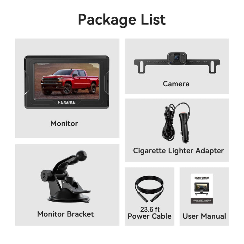 FEISIKE Backup Camera, 1080P IR Night Vision with Monitor, Easy Setup Plug-Play Rear View Camera, 150 Degrees Wide Angle, IP68 Waterproof, 4.3" Display for Car Truck SUV 4.3 inch
