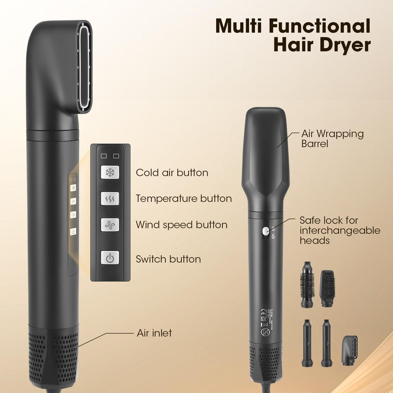 5 in 1 Hair Styler, Air Stylers for Women, Magic Hot Air Styler Dryer Brush for Hair Styling, [110,000 RPM] High-Speed Ionic Hairdryer for Volumizing, Curling, Straightening, 3 Speeds & Temp