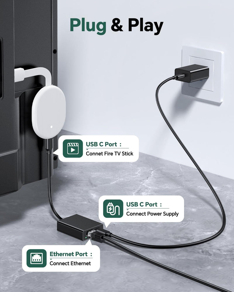 ZEXMTE USB C to Ethernet Adapter for Chromecast with Google TV- USB C to Rj45 Ethernet Network Adapter, Compatible with Chromecast Google TV (HD/ 4K), Laptop, Tablet - Adhesive Tape Include, 2 Pack USB C 2 Pack