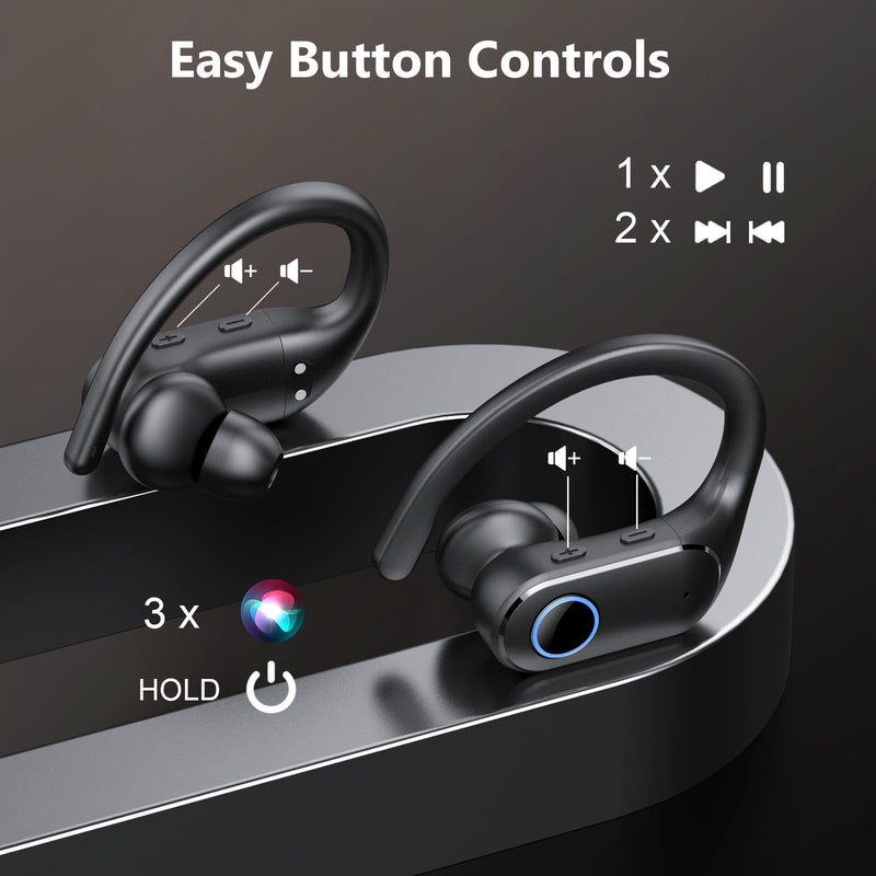 Active Noise Cancelling Ear Buds Wireless Earbuds Dual Battery Display, Bluetooth Headphones with Deep Bass, IPX7 Waterproof, Ultra Light Comfort Wear, Sports Earphones for Running Workout Gym Black Jet Black