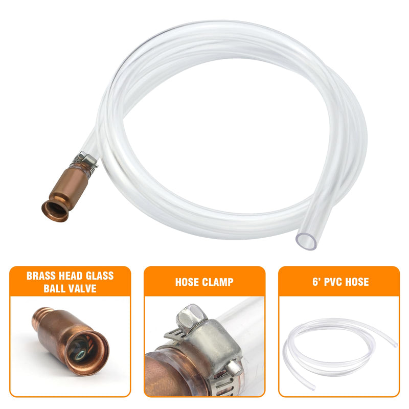 Gas Siphon Pump 1/2'' Copper Valve 6FT Syphon Hose for Water Gasoline Fuel & Other Liquid Safety Self Priming Shaker Siphon Hand Pump Tube