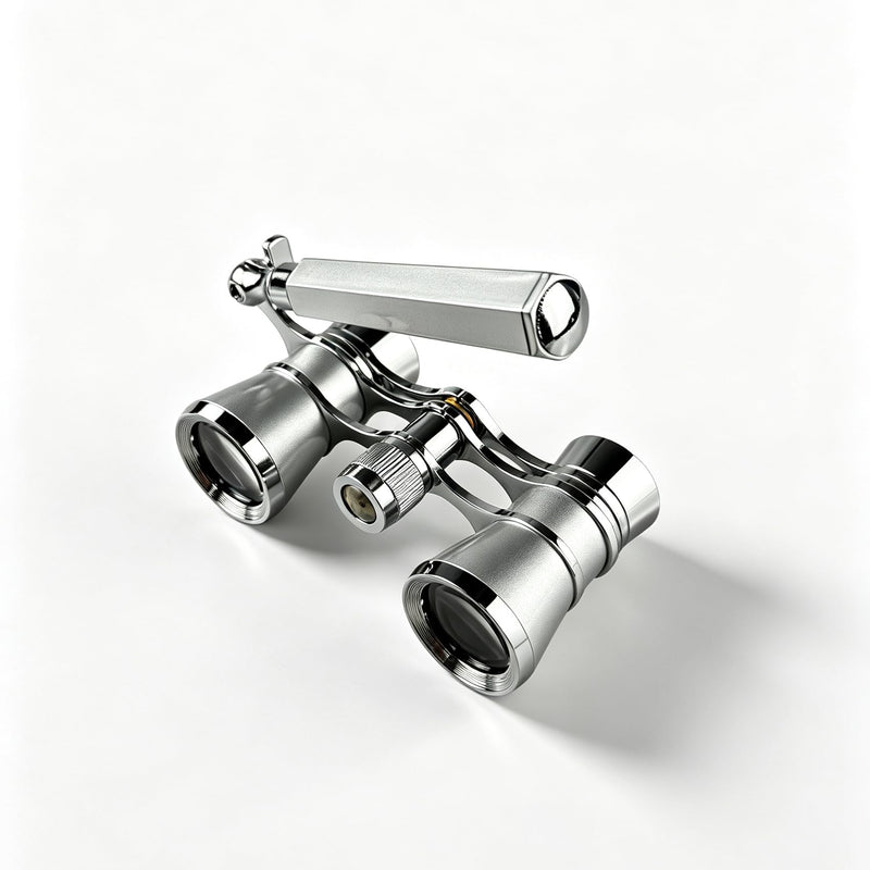 3X25 Opera Glasses with Foldable Handle Small Elegant Theatre Glasses for Concerts Opera Horse Sports Cinema Silver with handle-Chrome