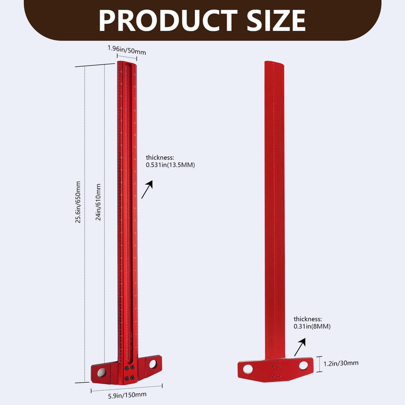 Vicrays T Square Woodworking Ruler - 24 Inch Precision Wood Working Tsquare Rule - Aluminum Alloy Carpenter Work Tool for Crafting, Marking, Layout, Scriber and Measuring 1