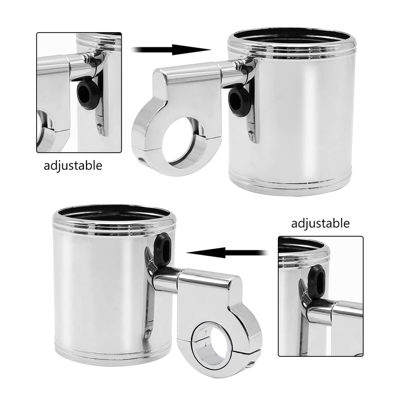200 Chrome Handlebar Mount Motorcycle Metal Cup Holder Rotate 360 Degrees