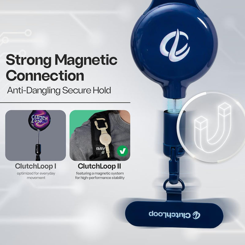 2 Anti-Theft Phone Tether – Magnetic Connection, Metal Anchor, Retractable Steel Line and Locking Carabiner Sapphire