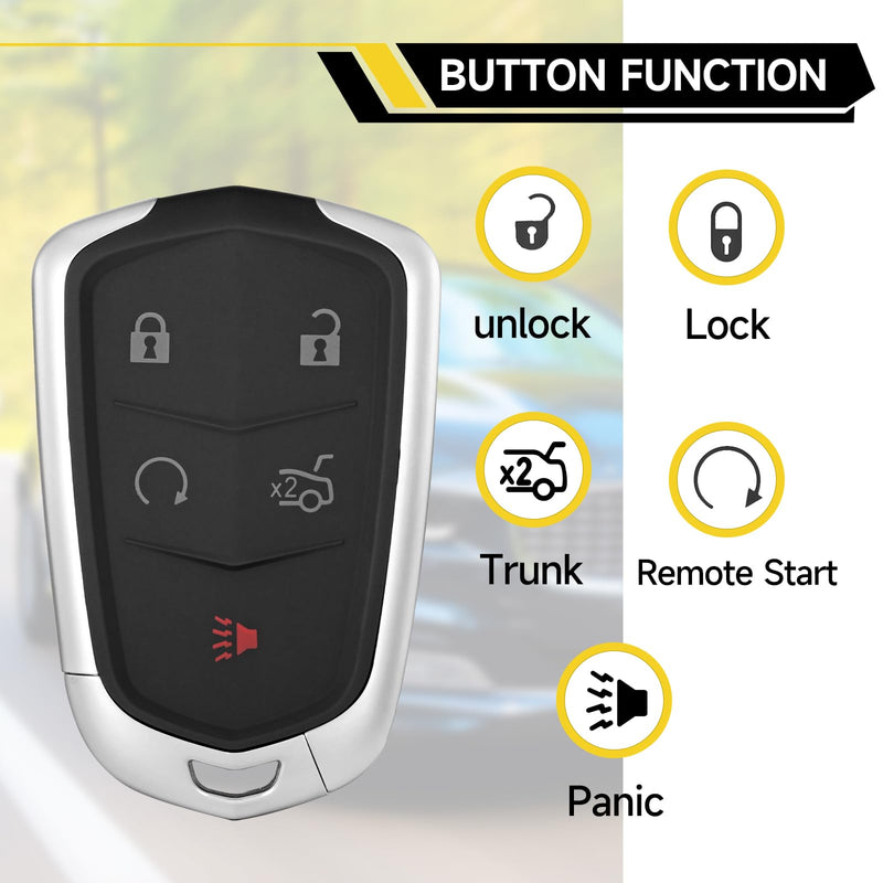 2 Pcs Smart Key Fob Replacement Fits for Cadillac ATS CTS Escalade SRX XTS 2014 2015 2016 2017 Car Keyless Entry Control Remote HYQ2AB 315Mhz