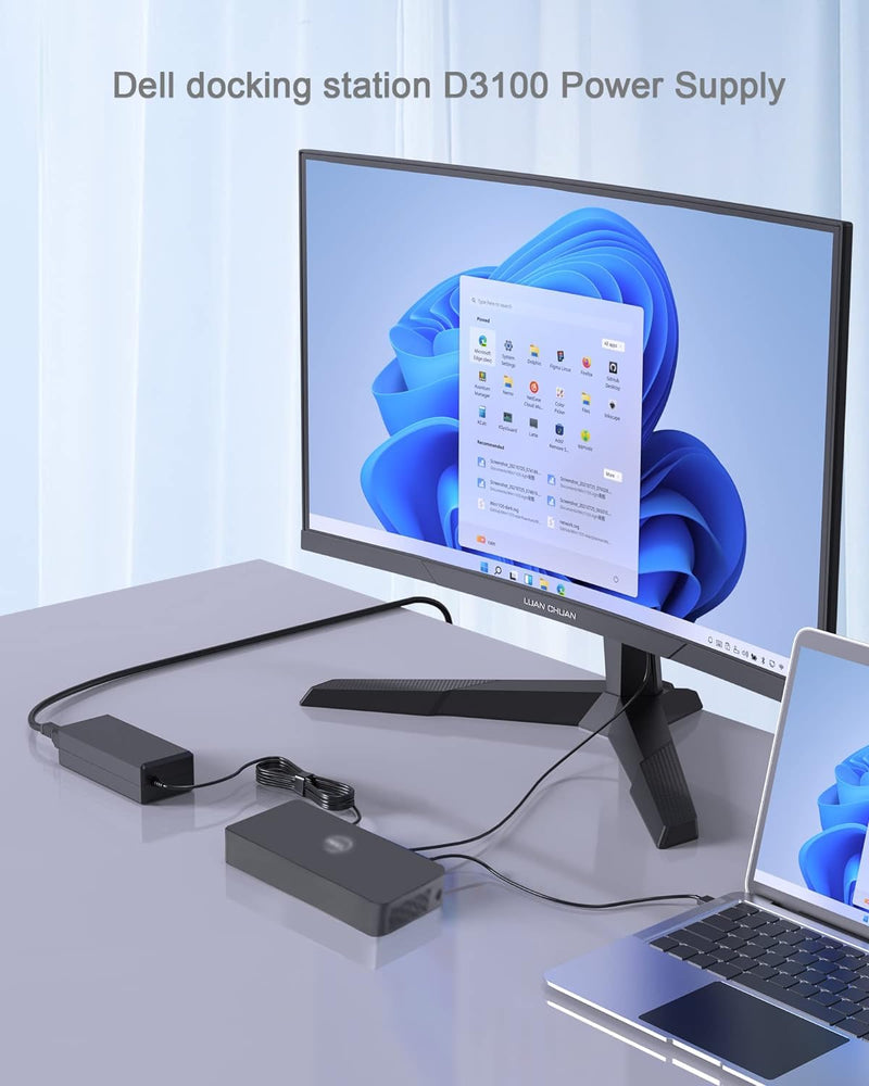 65W Power Adapter Compatible with Dell Ultra HD/4K Triple Display Docking Station D3100 D1000 5M48M 452-BBPG 5RR7X Replacement for Docking Station Power Supply.