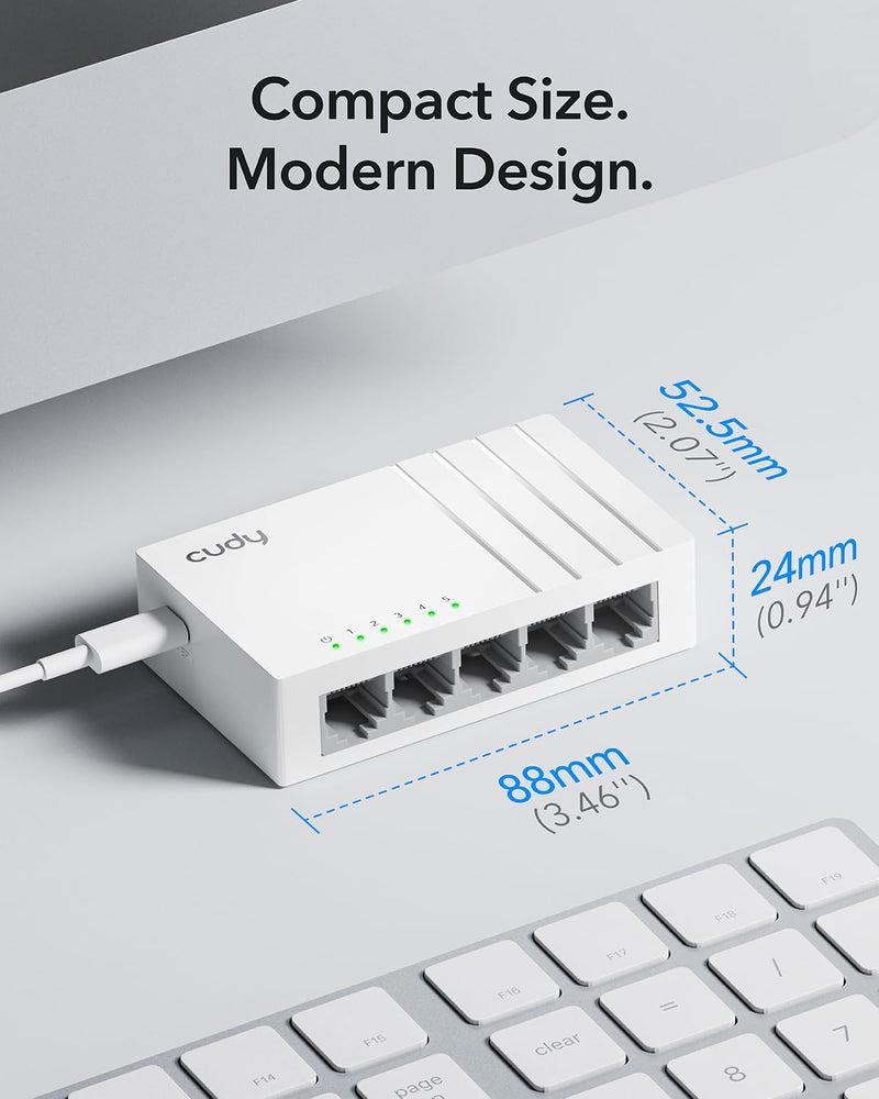 Cudy GS105U 5 Port Gigabit Ethernet Switch with USB-C Power Jack Desktop Ethernet Splitter Plastic Case Unshielded Switch Plug & Play Fanless Unmanaged