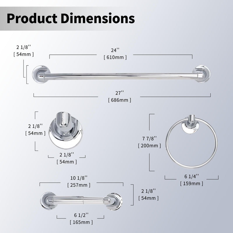Formosa Design Hardware 4-Piece Bathroom Accessories Set (Polished Chrome) | A Complete set Strong and Reliable Polished Chrome