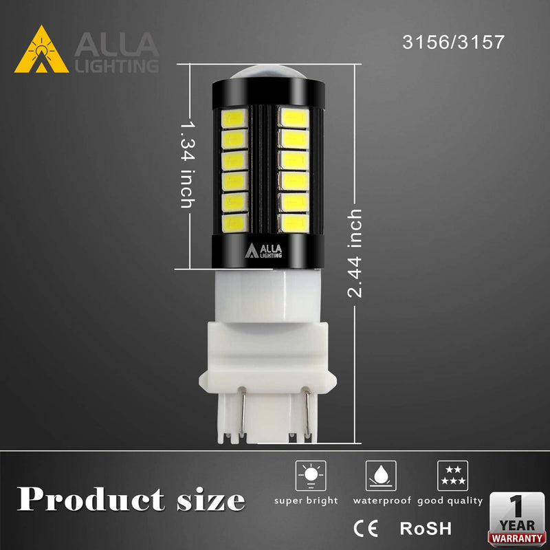 Alla Lighting 2800lm T25 3156 3157 LED Bulbs, White Reverse/Signal/Brake Tail/DRL Lights 4114 3056 4057 4157 3457K 3057 6000K Xenon Xtreme Super Bright 12V 5730 33-SMD Upgrade 6000K Xenon White