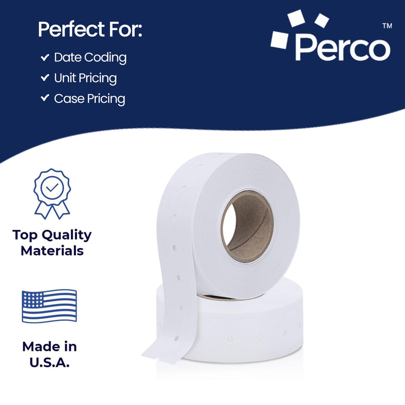 Perco 1 Line White Labels - 2 Rolls, 2,000 Blank Price and Date Gun Labels for Perco Lite, X, Plus and Pro 1 Line Price and Date Guns