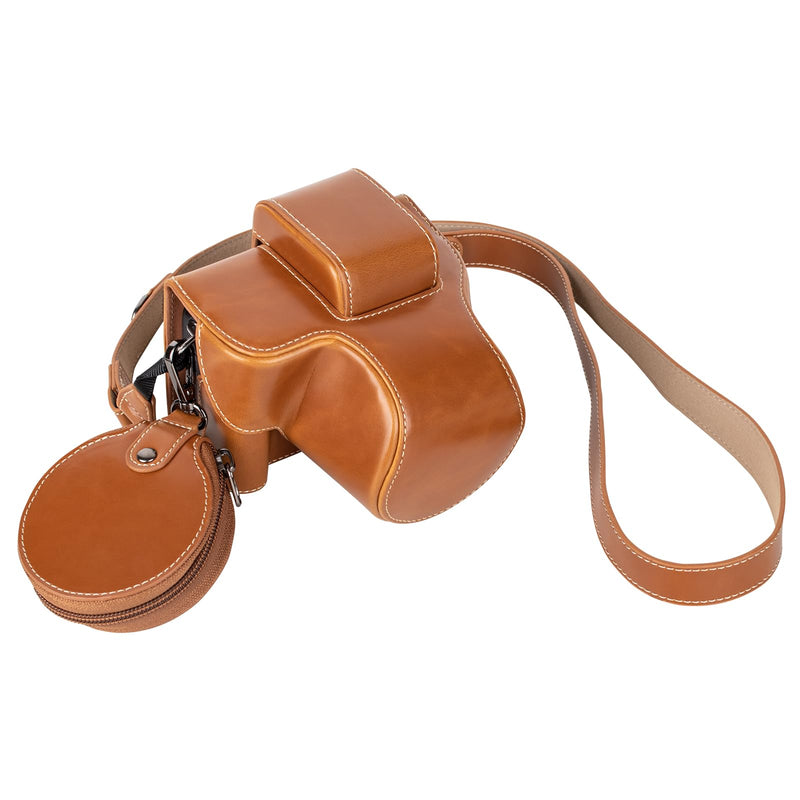 MUZIRI KINOKOO Protective Case for Canon EOS R50/R100 Camera and 18-45mm Lens, PU Leather EOSR50 R100 Camera Bag Including Half Case, Flip Cover, Shoulder Strap and Storage Pocket - Brown