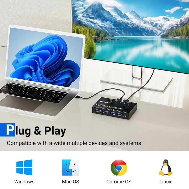 USB 3.0 Switch Selector 4 Computers, 4 Port USB KVM Switch for 4 PC Share 4 USB Devices for Keyboard Mouse Printer, Wired Remote and 4 USB 3.0 Cables Included USB 3.0 KVM Switch 4 Computers