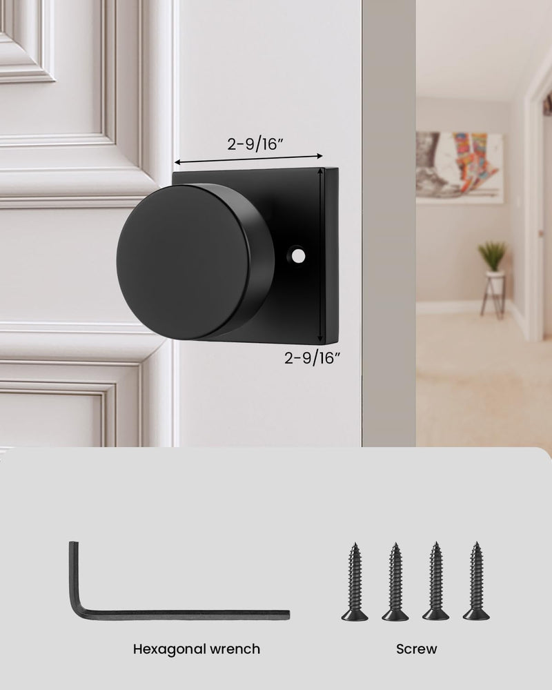 Black Dummy Door Knob, Heavy Duty Closet Door Knob, Square Individual Dummy Door Knob Single Side (2 Pieces/1 Pack) Black 1