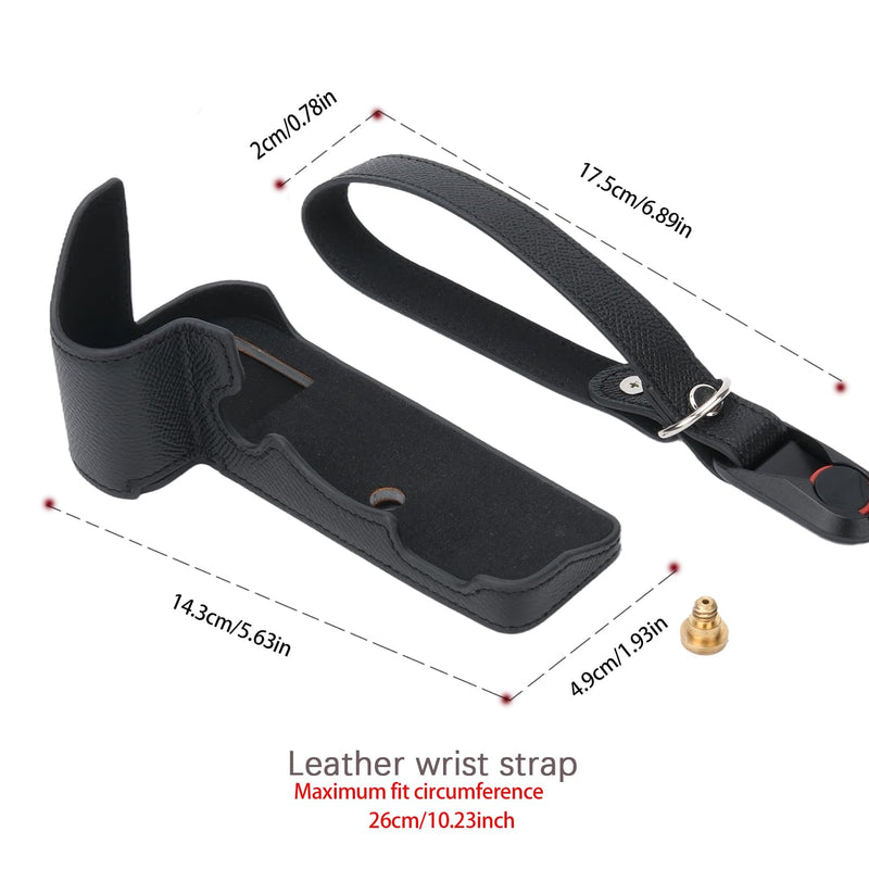 for Canon EOS R5 Camera Case,Handmade Genuine Real Leather Half Camera Case Bag Cover for Canon EOS R5 Camera Bottom Opening Version + Hand Strap (Black) black