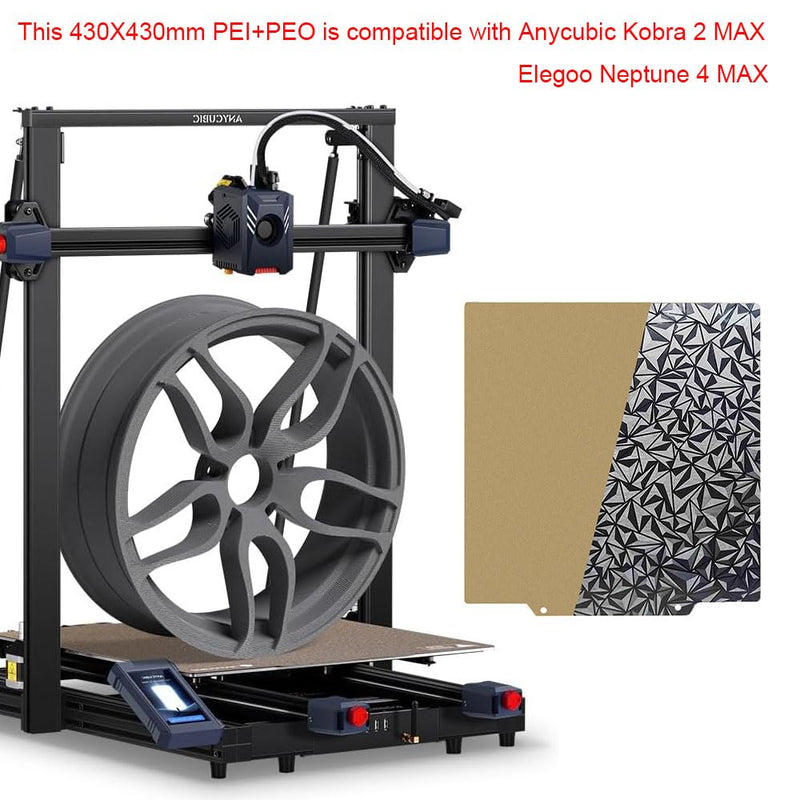 HzdaDeve 430X430 PEI Build Plate PEO Double Side Sheet Heated Bed Spring Steel Flexible Platform One Side Textured and One Smooth Board for Anycubic Kobra 2 Max for Elegoo Neptune 4 Max/Neptune 3 Max