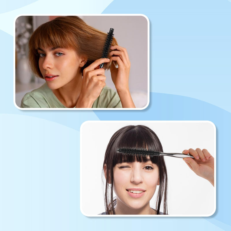 Small Curling Brush, Mini Quiff Roller for Blow Drying, Portable Round Travel Circle Brush With Smooth Handle and Nylon Bristles for Styling, Curling Short and Thin Hair Grey