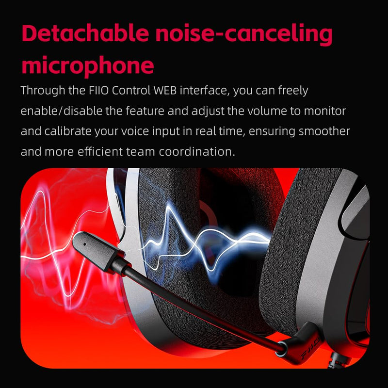 FiiO FG3 Gaming Headset, Dual Dynamic Driver USB Headphones with Detachable ENC Microphone, Virtual 7.1 Surround Sound, Hi-Res DAC, DSP EQ, Compatible with PC, PS5, Xbox & Switch Black
