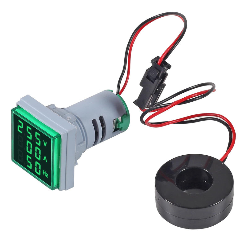 3pcs 3 in 1 60-500V 0-100A AC Digital Ammeter Voltmeter, 22mm Square Digital Tube Screen with Transformer, LED Display Voltage Detector Current Tester Gauge(Green) Green 3 in 1 Square